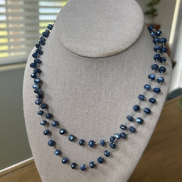 Rarities Carol Brodie Metallic-Coated BLUE MOONSTONE Silver 36" Necklace - Picture 4 of 7
